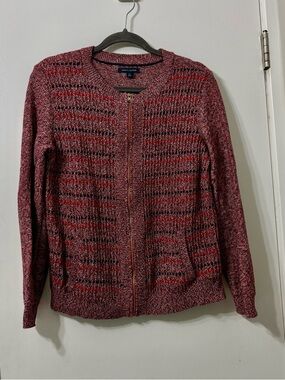 Tommy Hilfiger Marled Red Zip Cardigan Sweater